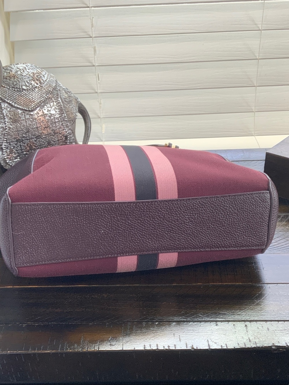 Coach Burgundy and Pink Stripe Satchel with Gold Hardware - Picture 3 of 8